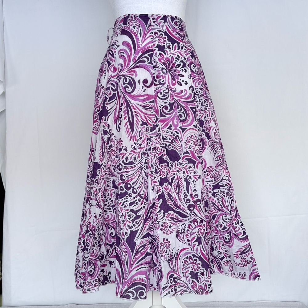 Purple Paisley Floral Flare Bohemian Midi Summer Skirt Plus SZ 14 US 100% Cotton - Picture 4 of 7